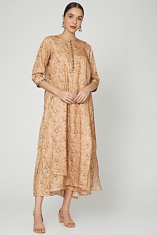 gold printed & embroidered tunic dress