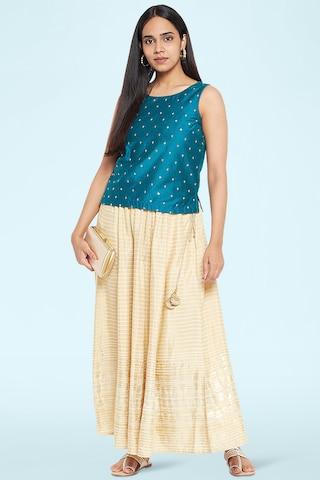 gold printed full length ethnic women regular fit skirt