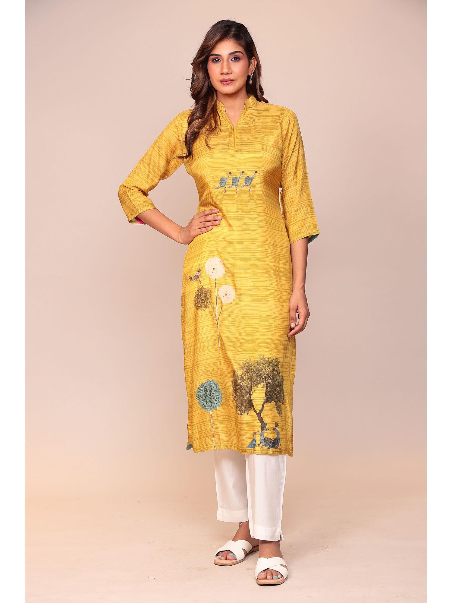 gold printed kurta