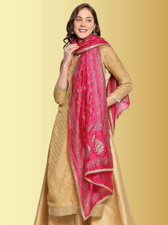 gold printed silk dupatta