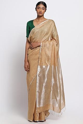 gold pure linen saree