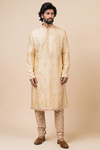 gold rayon embroidered kurta set