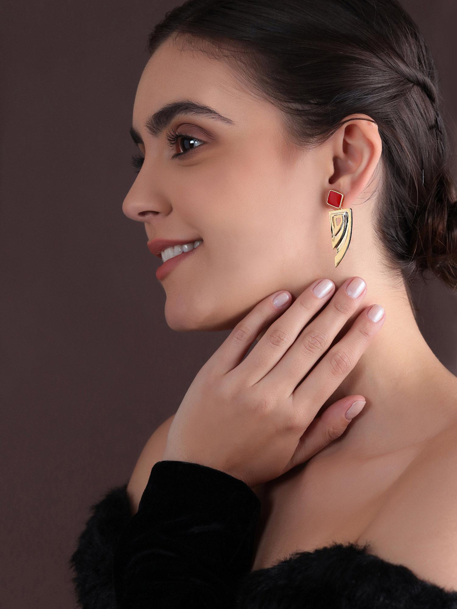 gold rhodium-plated cubic zirconia thespian drop earrings for women