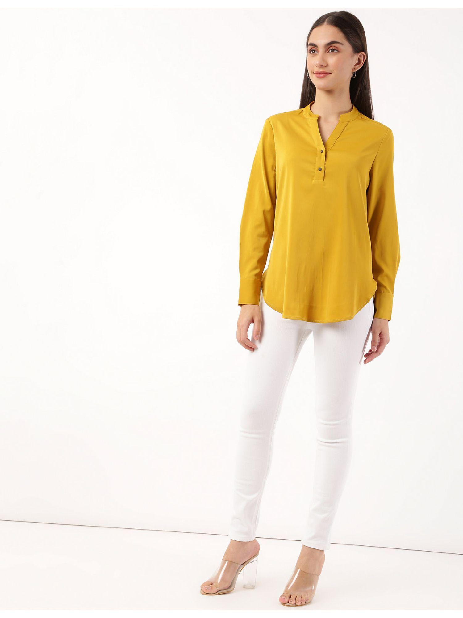 gold satin mandarin collar top