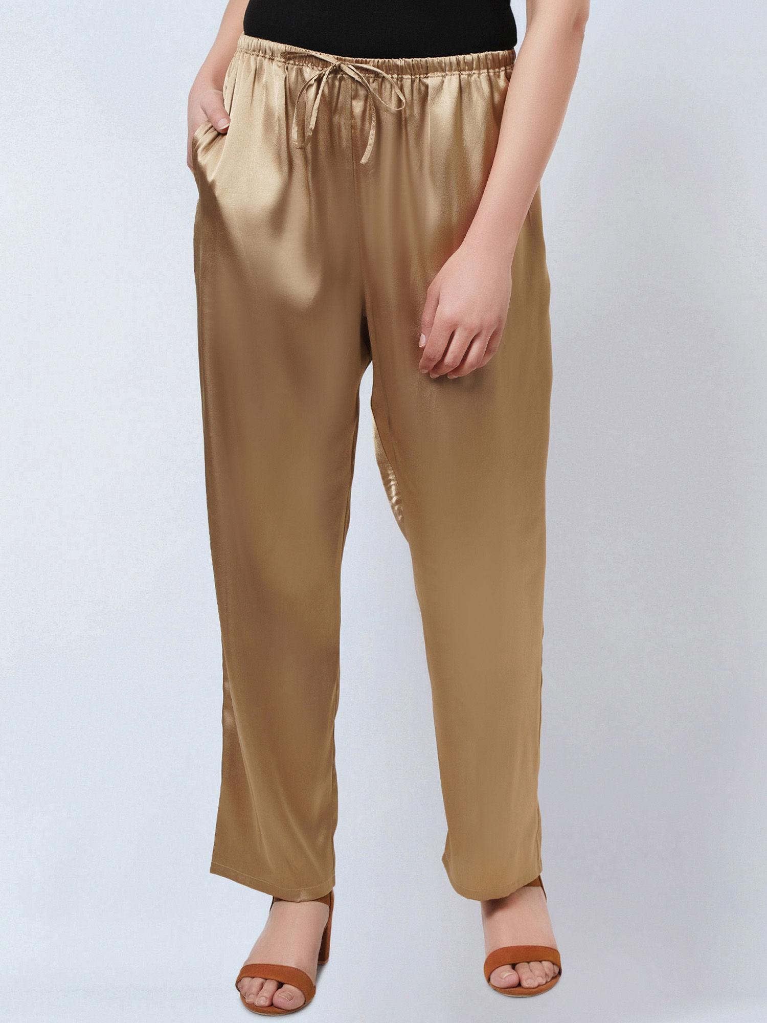 gold satin straight pant