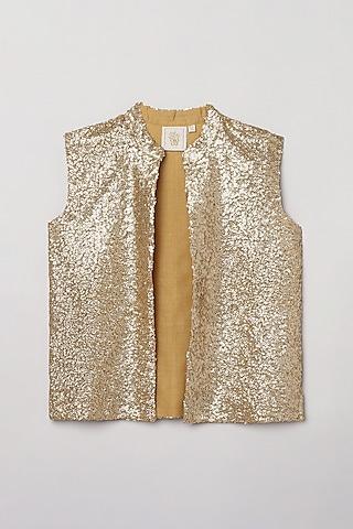 gold sequins bundi jacket for boys