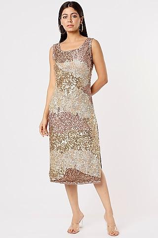gold sequins embroidered midi dress