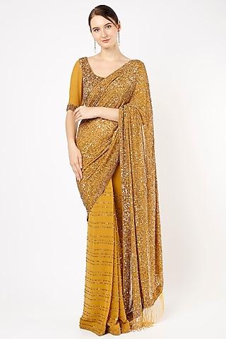 gold sequins embroidered saree set