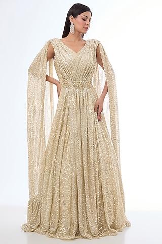 gold sequins lycra beads embellished gown