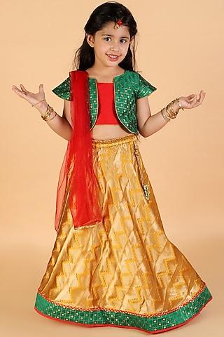 gold silk blend lehenga set for girls