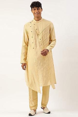 gold silk cotton layered kurta set