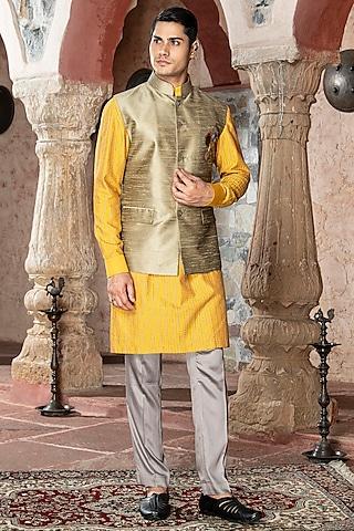 gold silk dupion zardosi embroidered nehru jacket