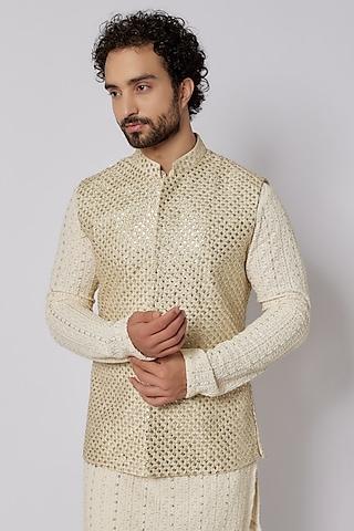 gold silk embellished bundi jacket