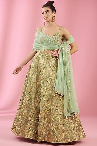 gold silk embellished lehenga set