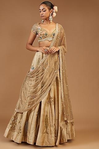 gold silk embroidered lehenga set