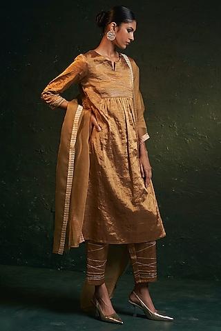 gold silk tissue dori embroidered kurta set