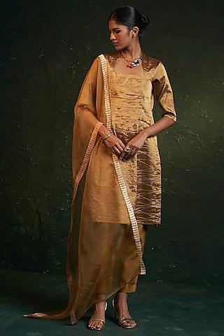 gold silk tissue dori embroidered kurta set