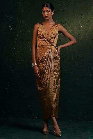 gold silk tissue draped dress