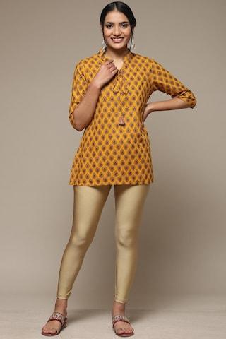 gold solid ankle-length ethnic women slim fit leggings