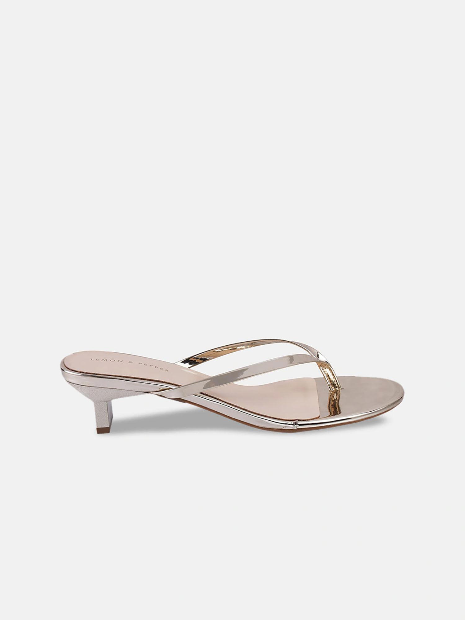 gold solid plain block sandals