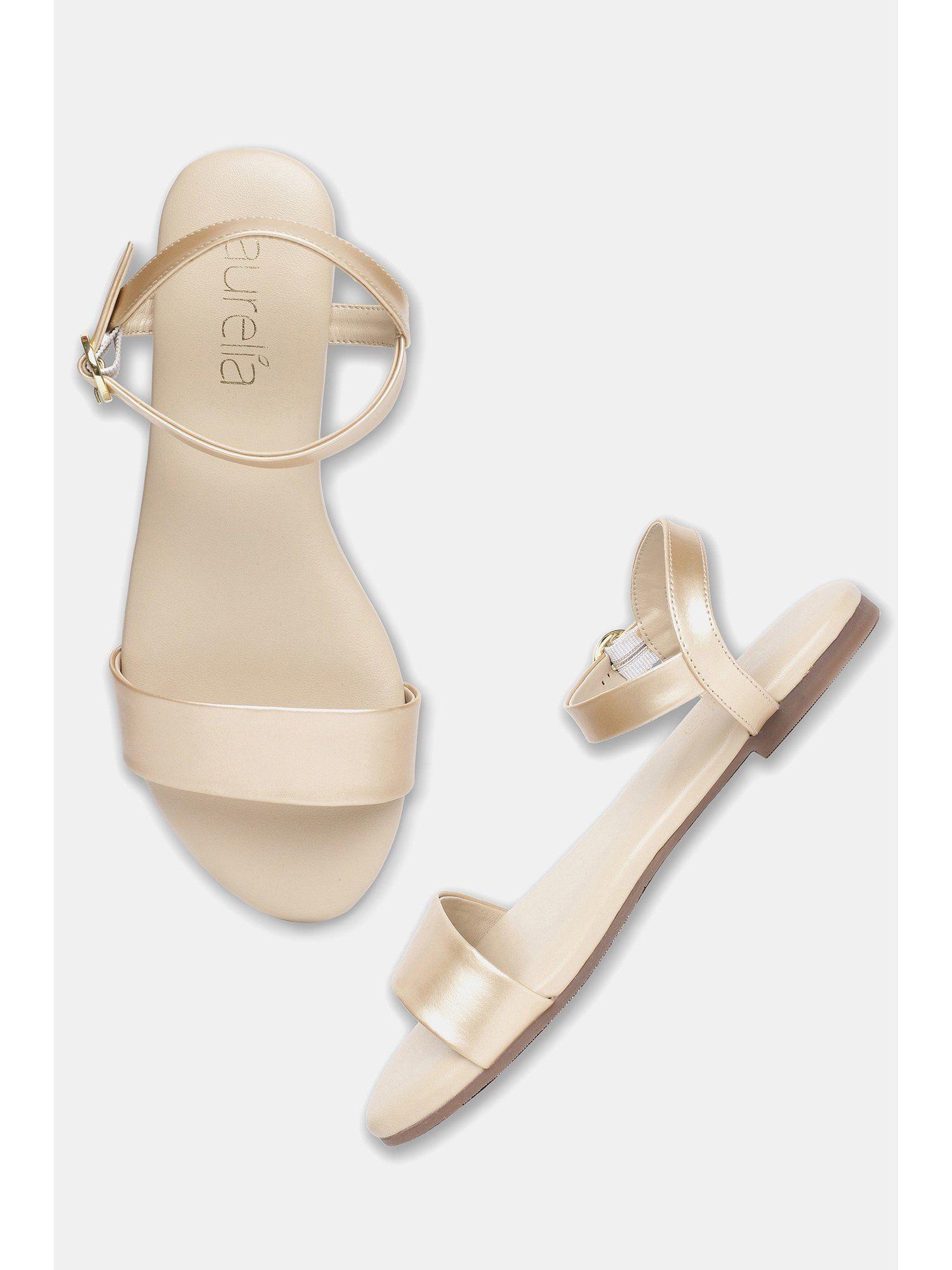 gold solid round toe sandals