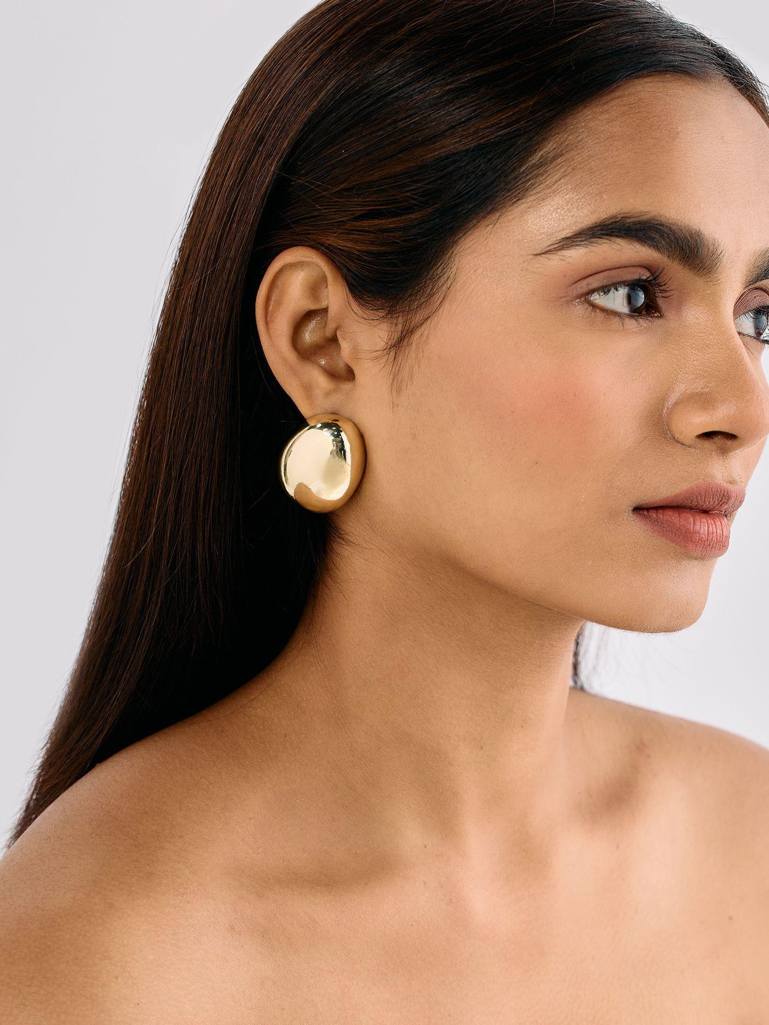 gold solid statement stud earrings