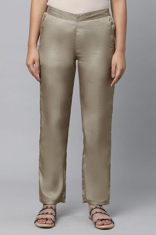 gold straight pants in korean satin