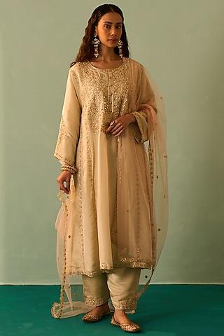 gold tissue embroidered choga set