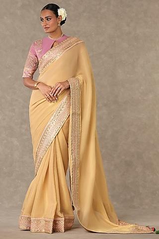 gold tissue georgette embellished saree set