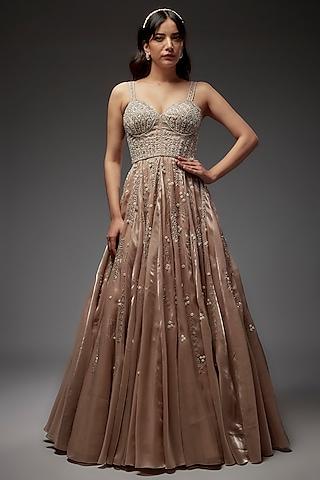 gold tissue hand embroidered corset gown