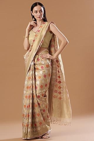 gold tissue handwoven saree set