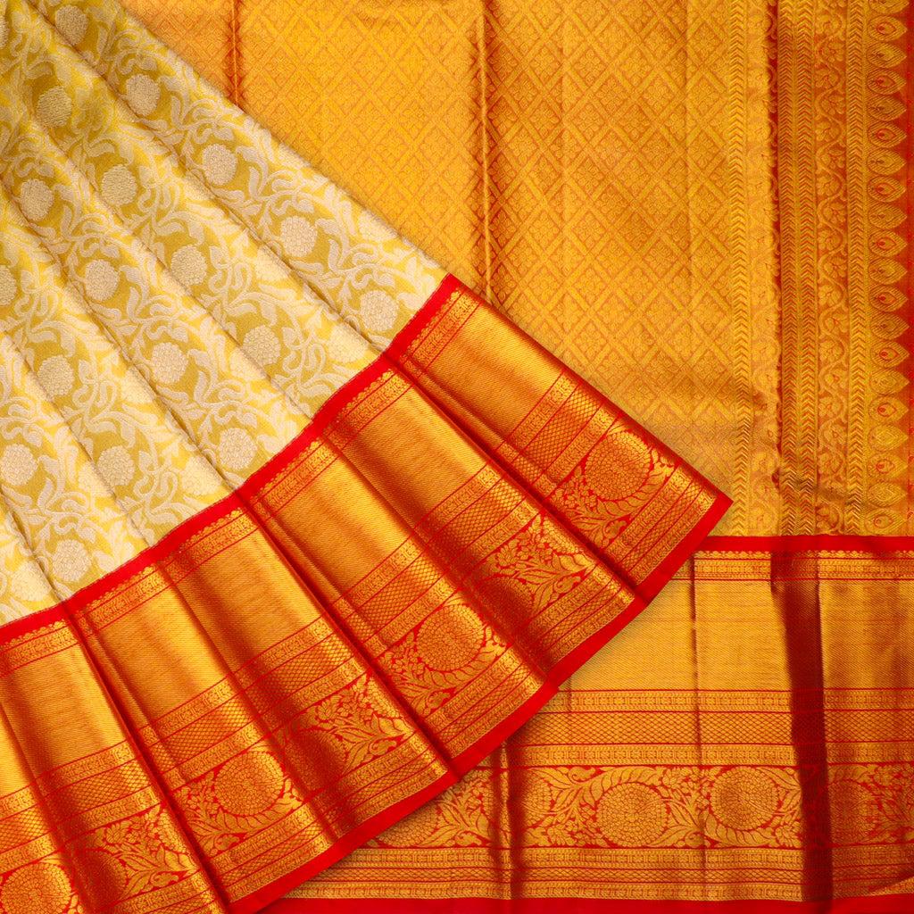 gold tissue kanjivaram silk saree with floral pattern