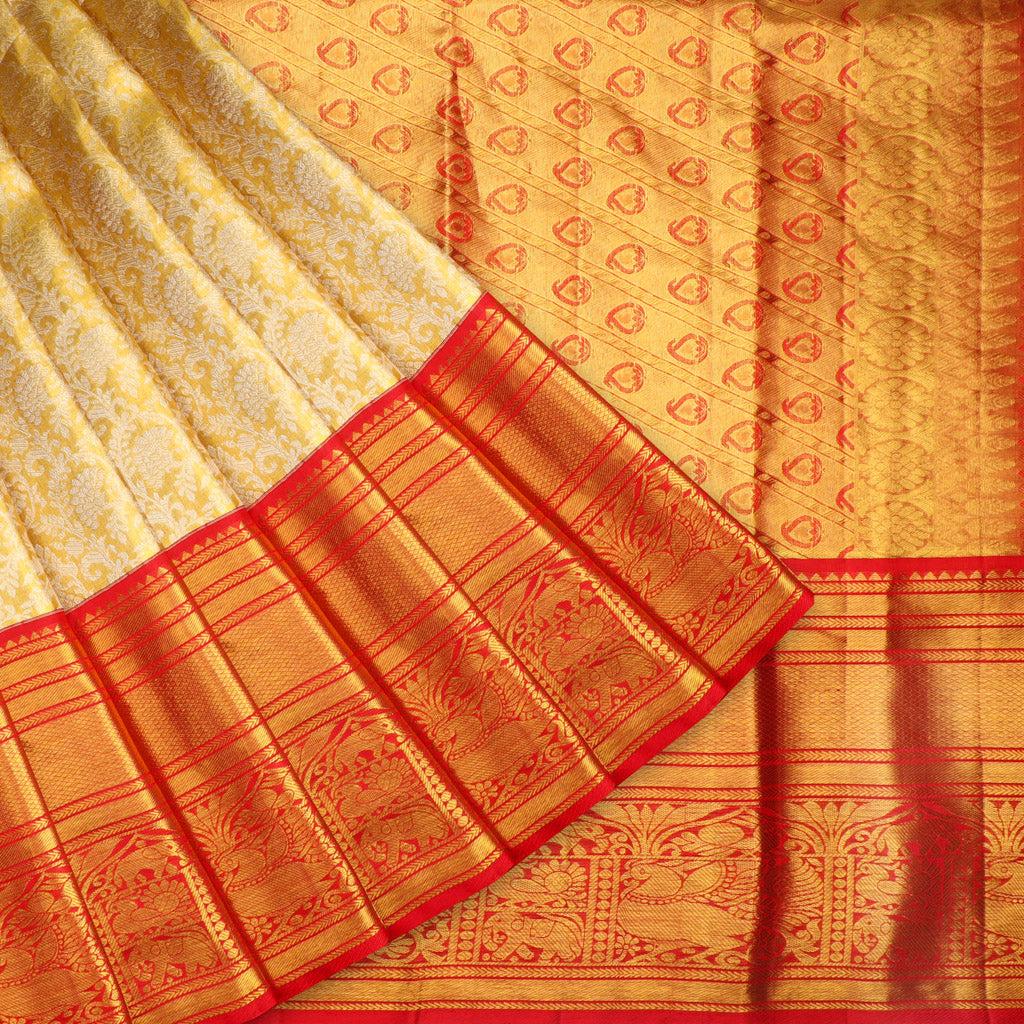 gold tissue kanjivaram silk silk saree with floral pattern