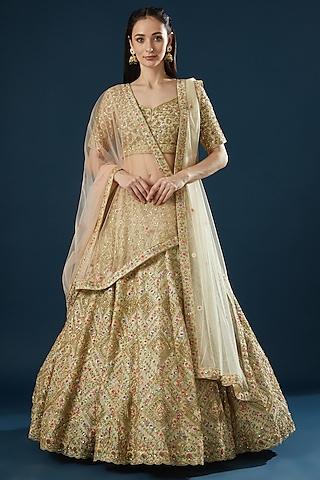 gold tissue thread embroidered lehenga set