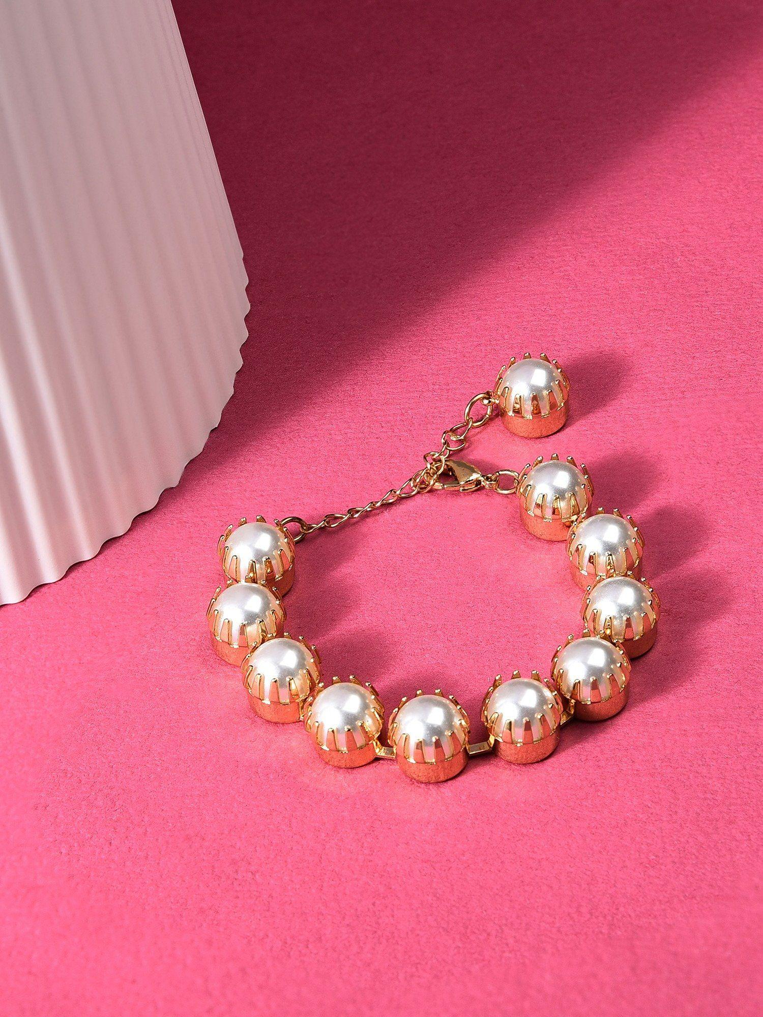 gold tone classy contemporary pearls bracelet zpfk10531