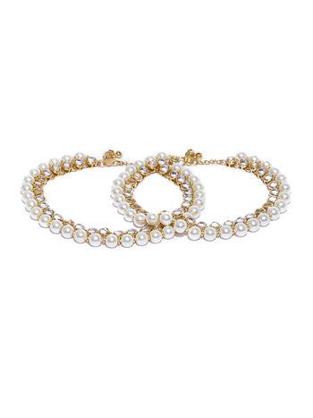gold tone kundan & pearls ethnic payal