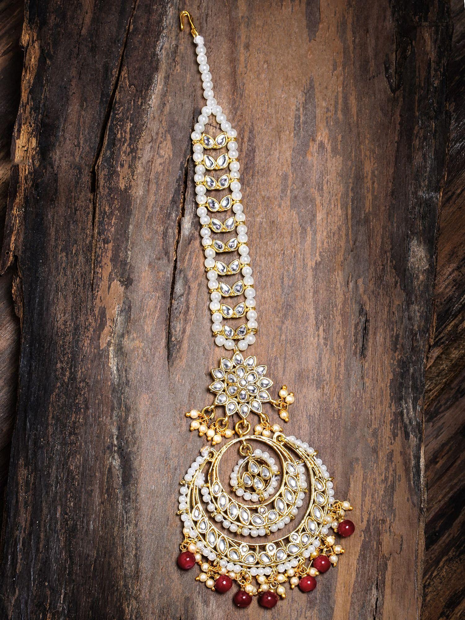 gold tone kundan and pearls traditional maang tikka