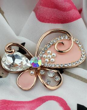 gold-tone peach crystal butterfly brooch