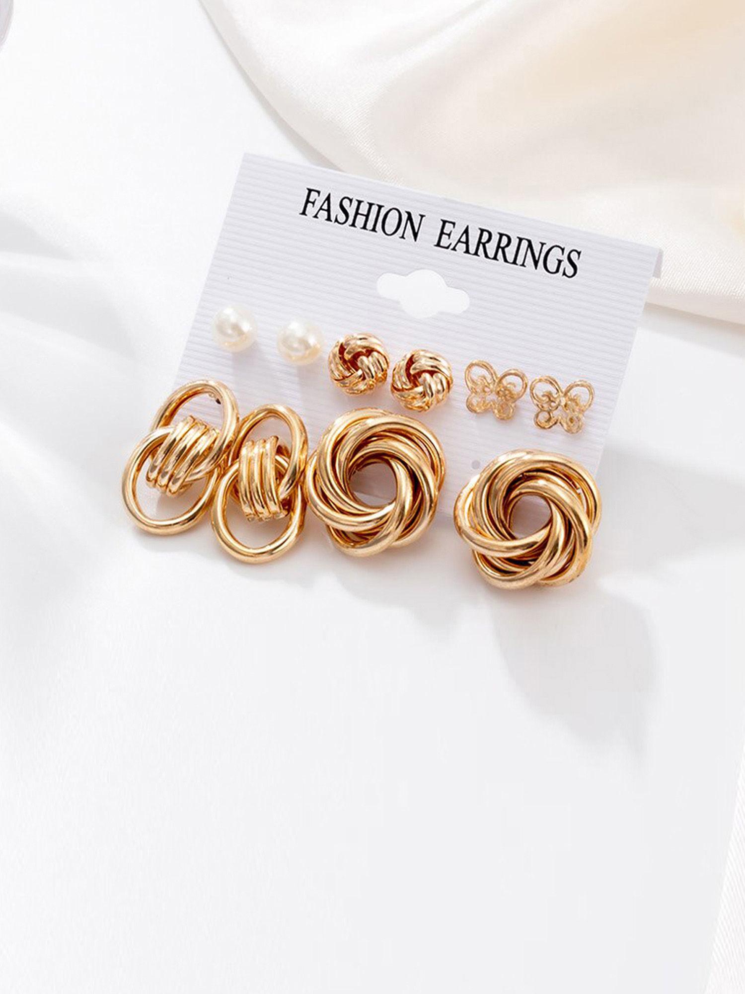 gold-toned & 1 white contemporary studs earrings (set of 5)