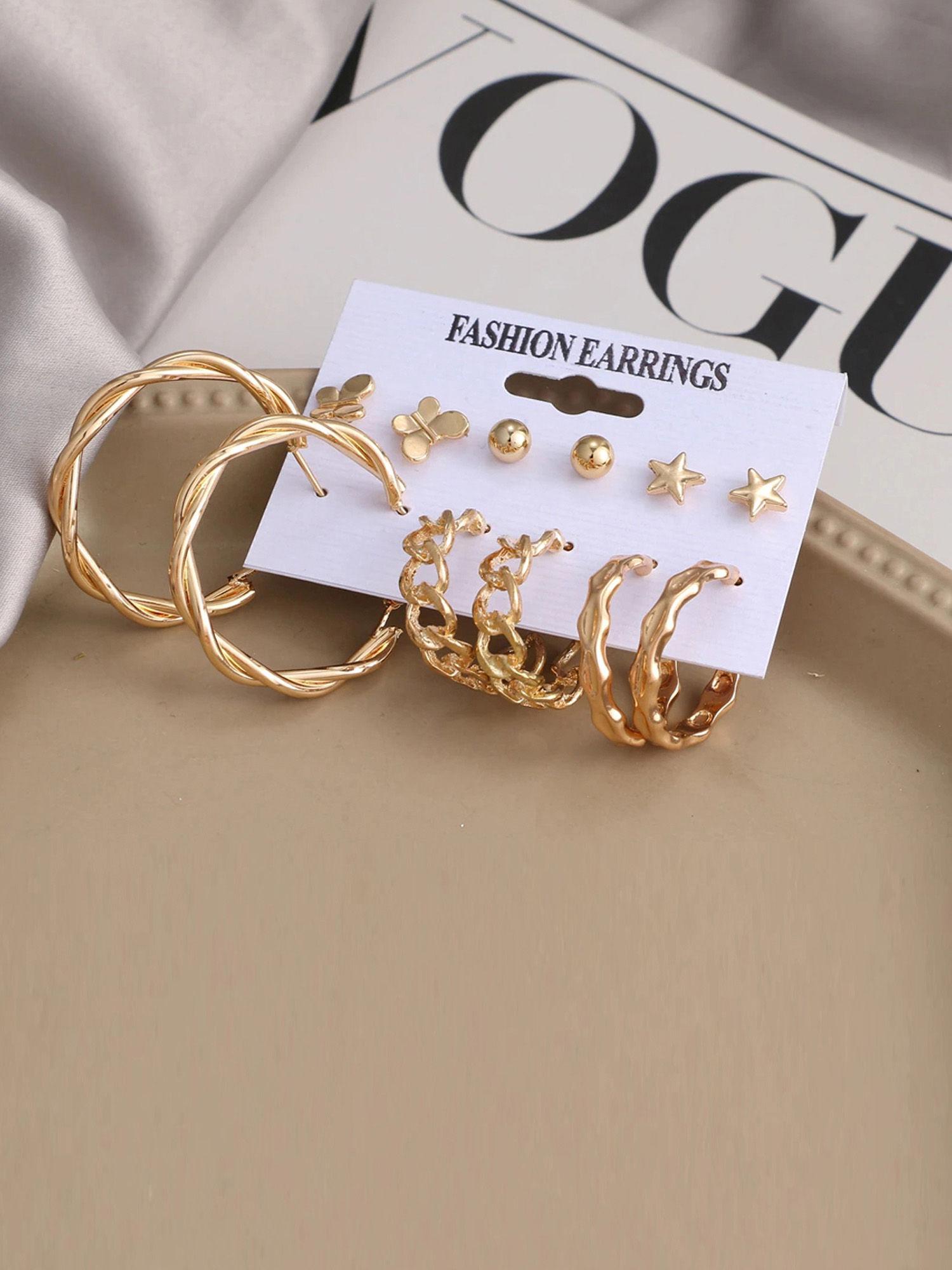 gold-toned classic studs & hoop earrings (set of 6)