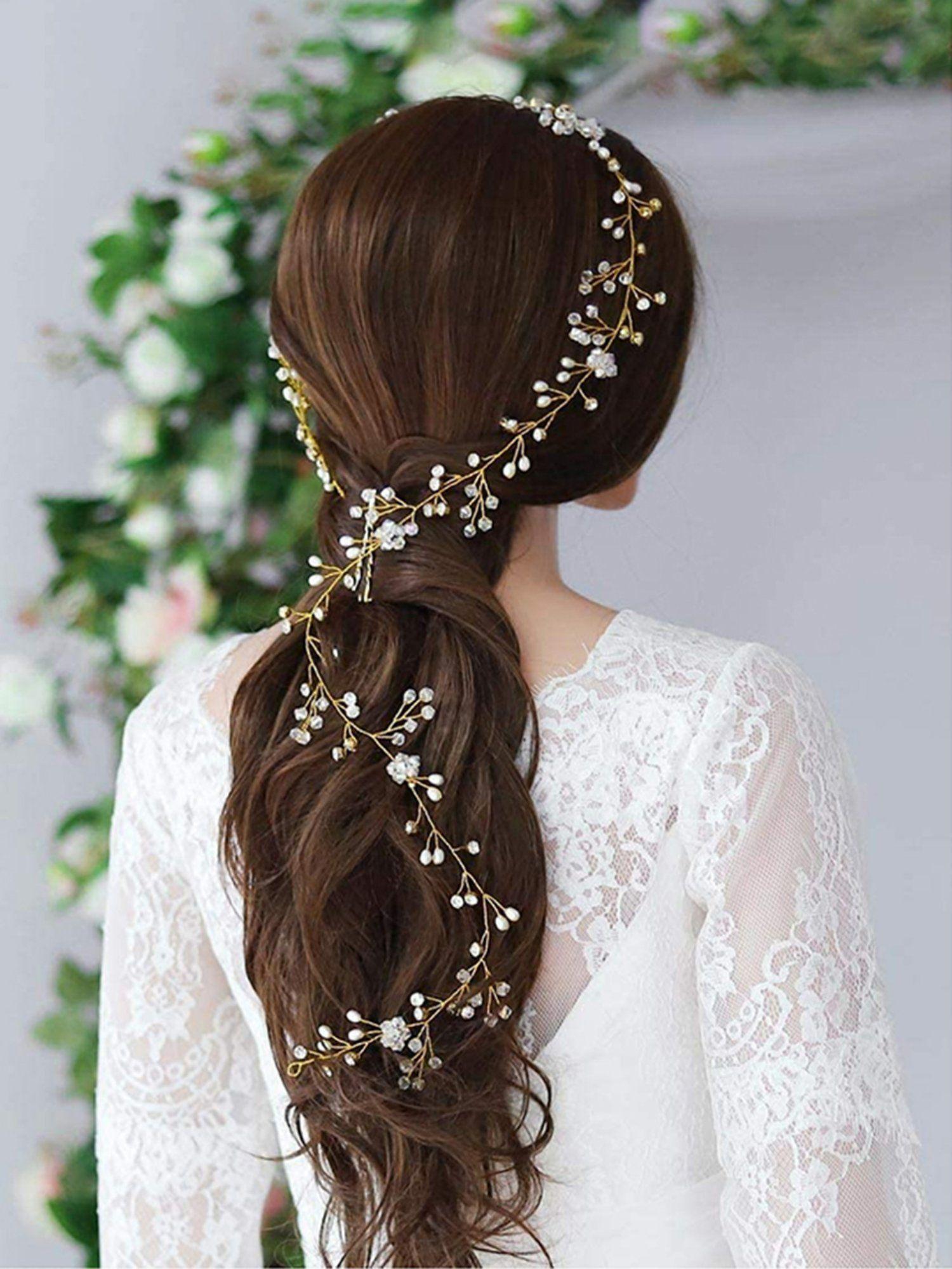 gold-toned floral hair vine bridal crown pearl hair vine