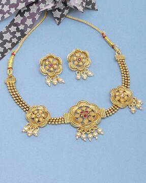 gold-toned necklace & earrings set