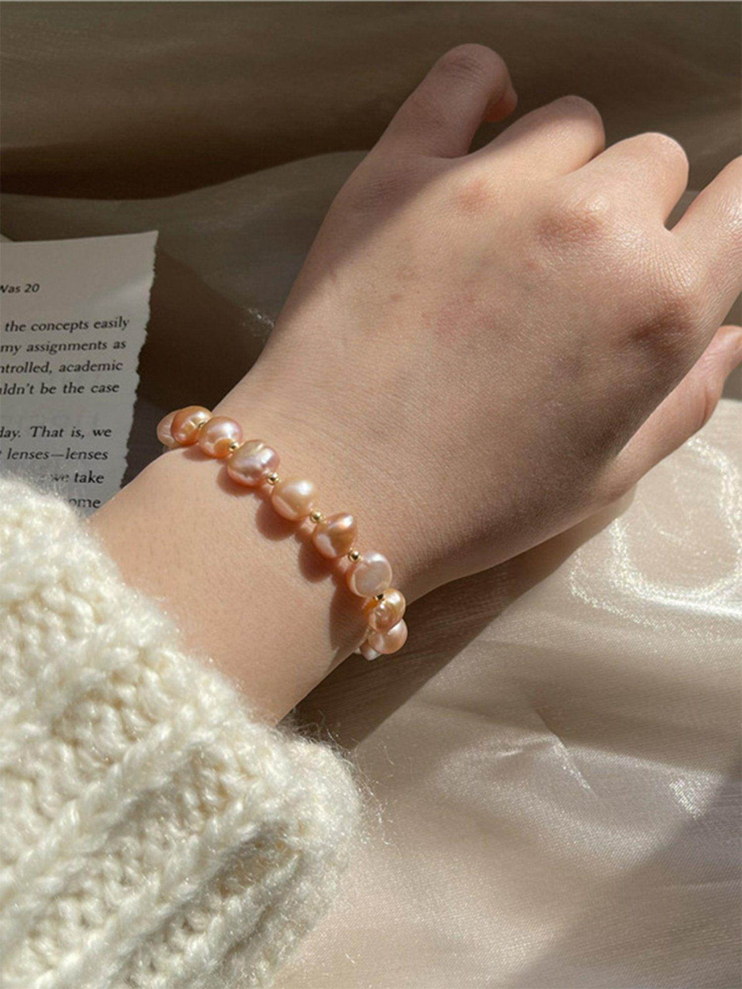 gold toned pearl beaded adjustable bracelet