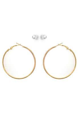 gold toned set of 2 hoop and peart stud earring