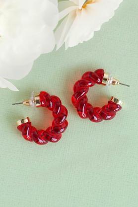 gold toned twisted red semi hoop earrings