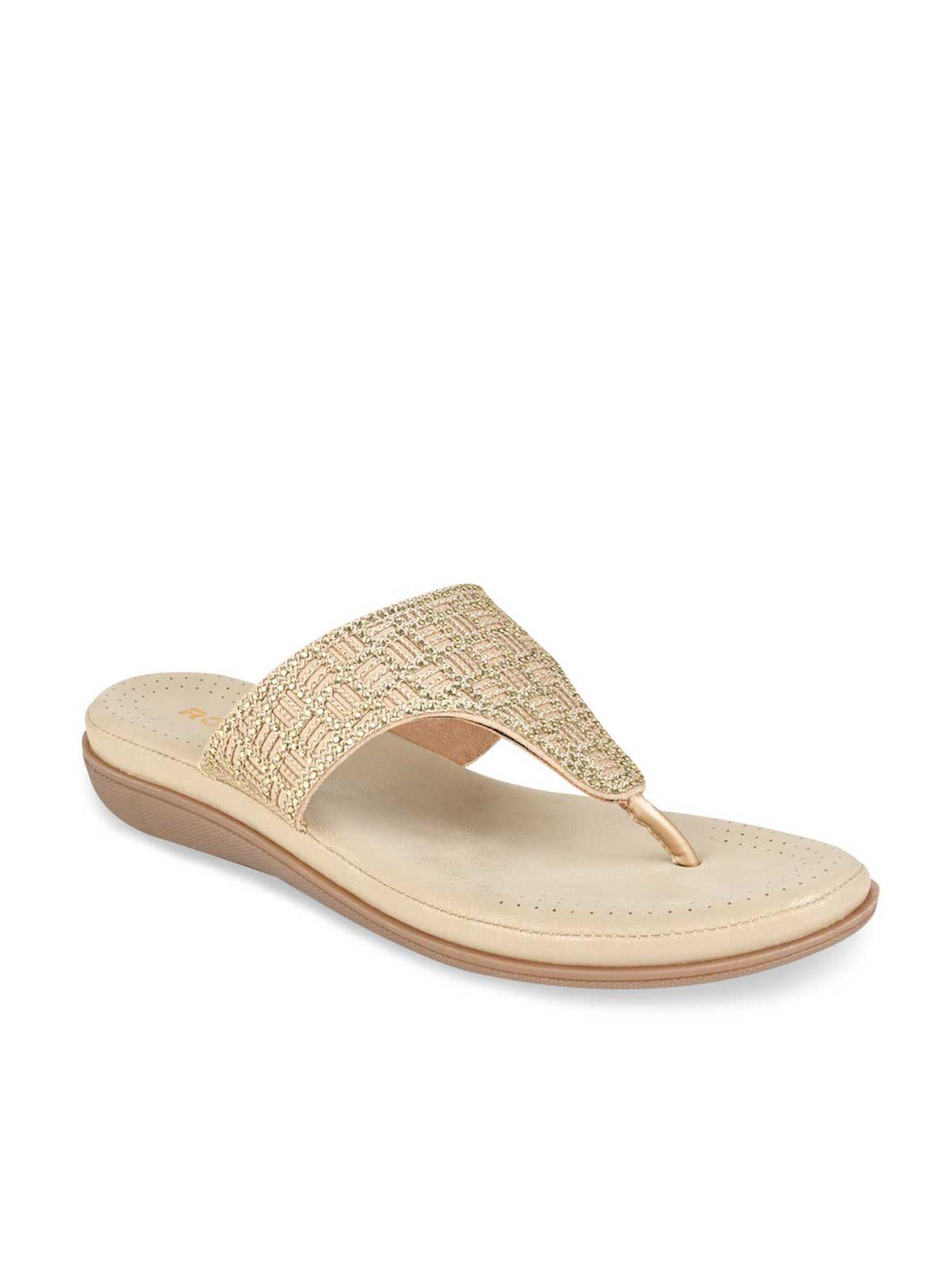 gold women comfort embellished flats