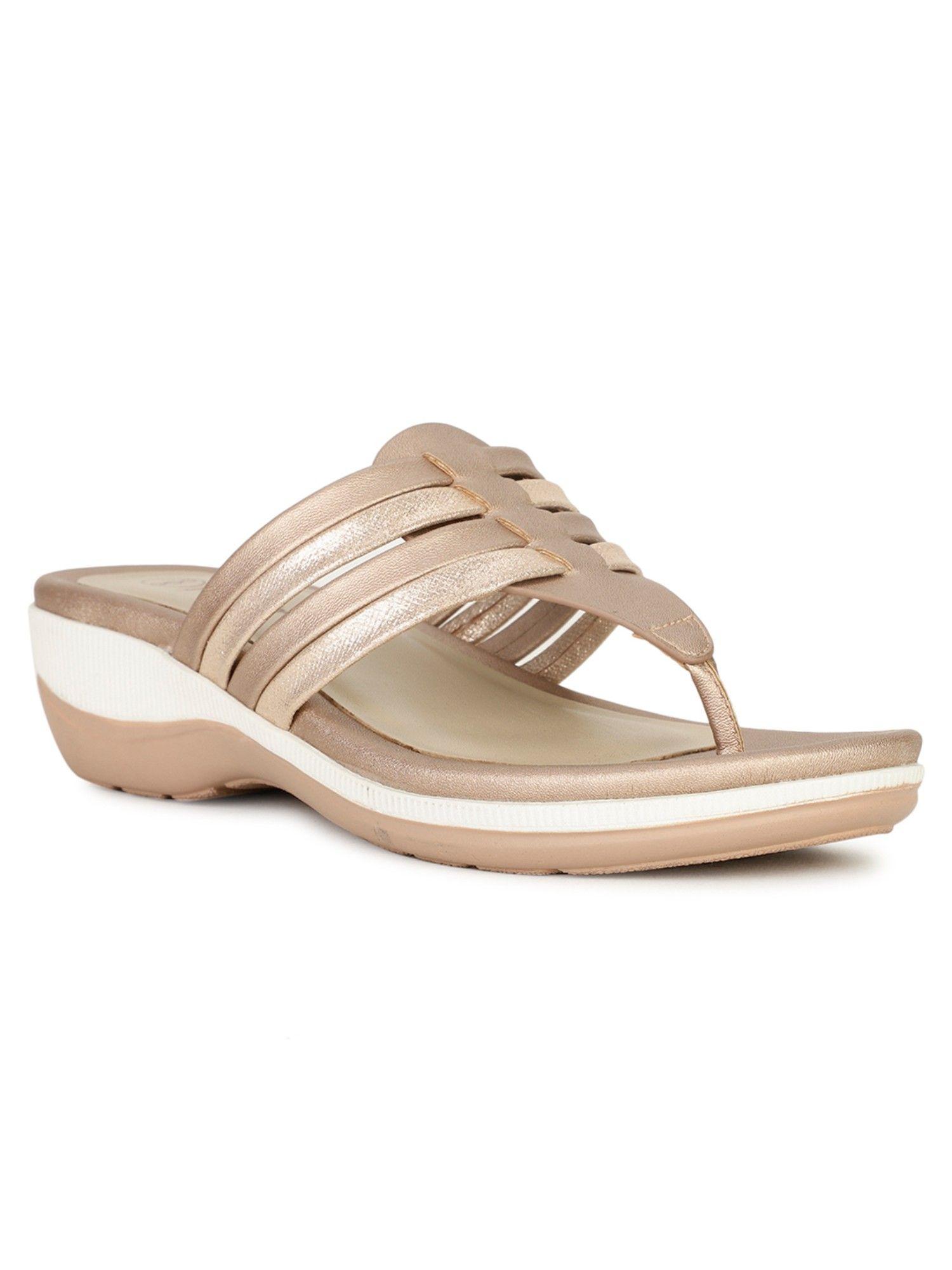 gold women slip-on sandals