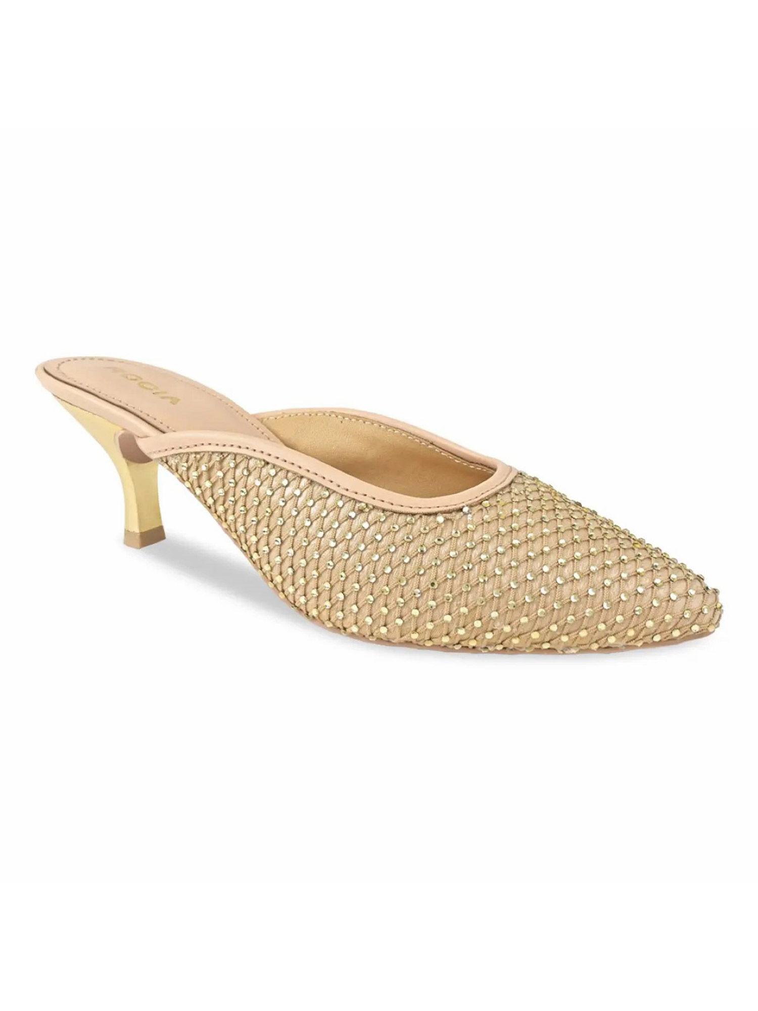 gold women solid rhinestone heeled juttis