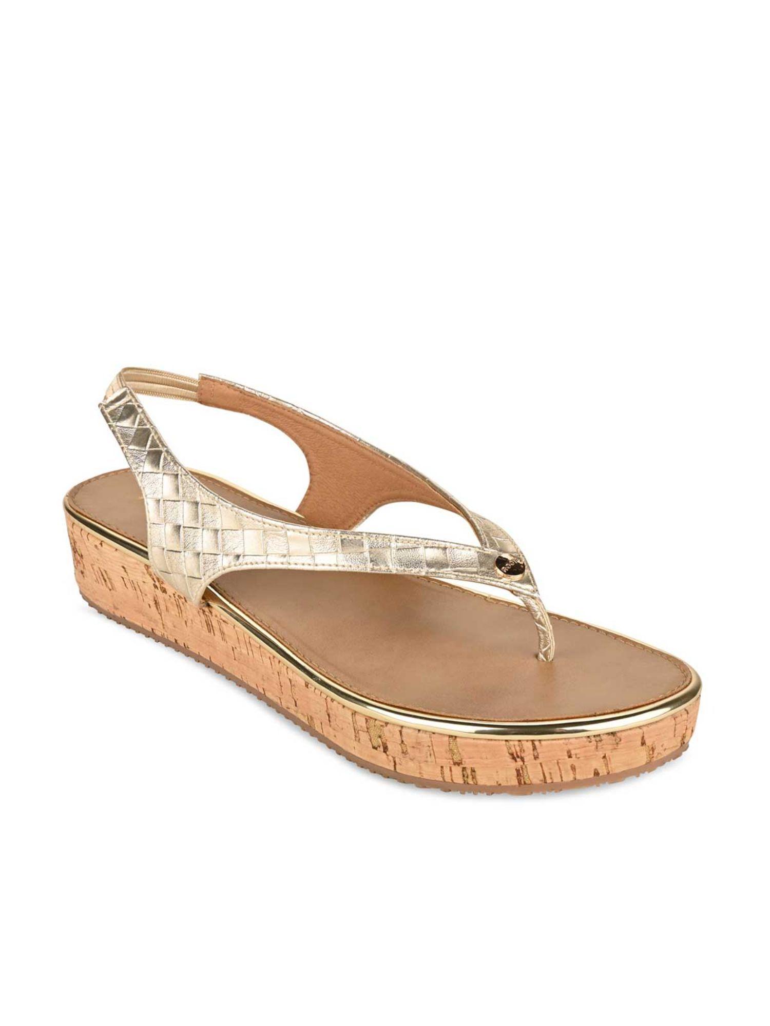 gold women textured sandals