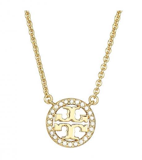 golden crystal logo pendant necklace